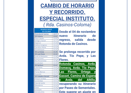 Cambio itinerario  horario Esp. Instituto Rotonda Casinos - Angustias
