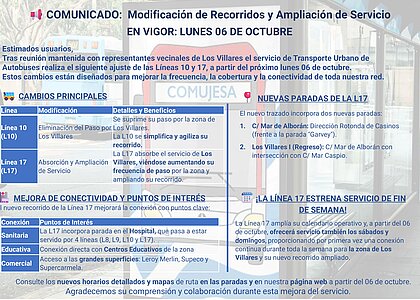 COMUNICADO URGENTE: Modificación de Recorridos y Ampliación de Servicio