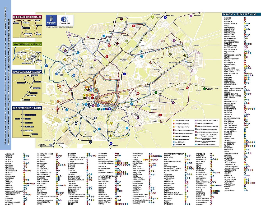 Plano general con la red de transporte urbano